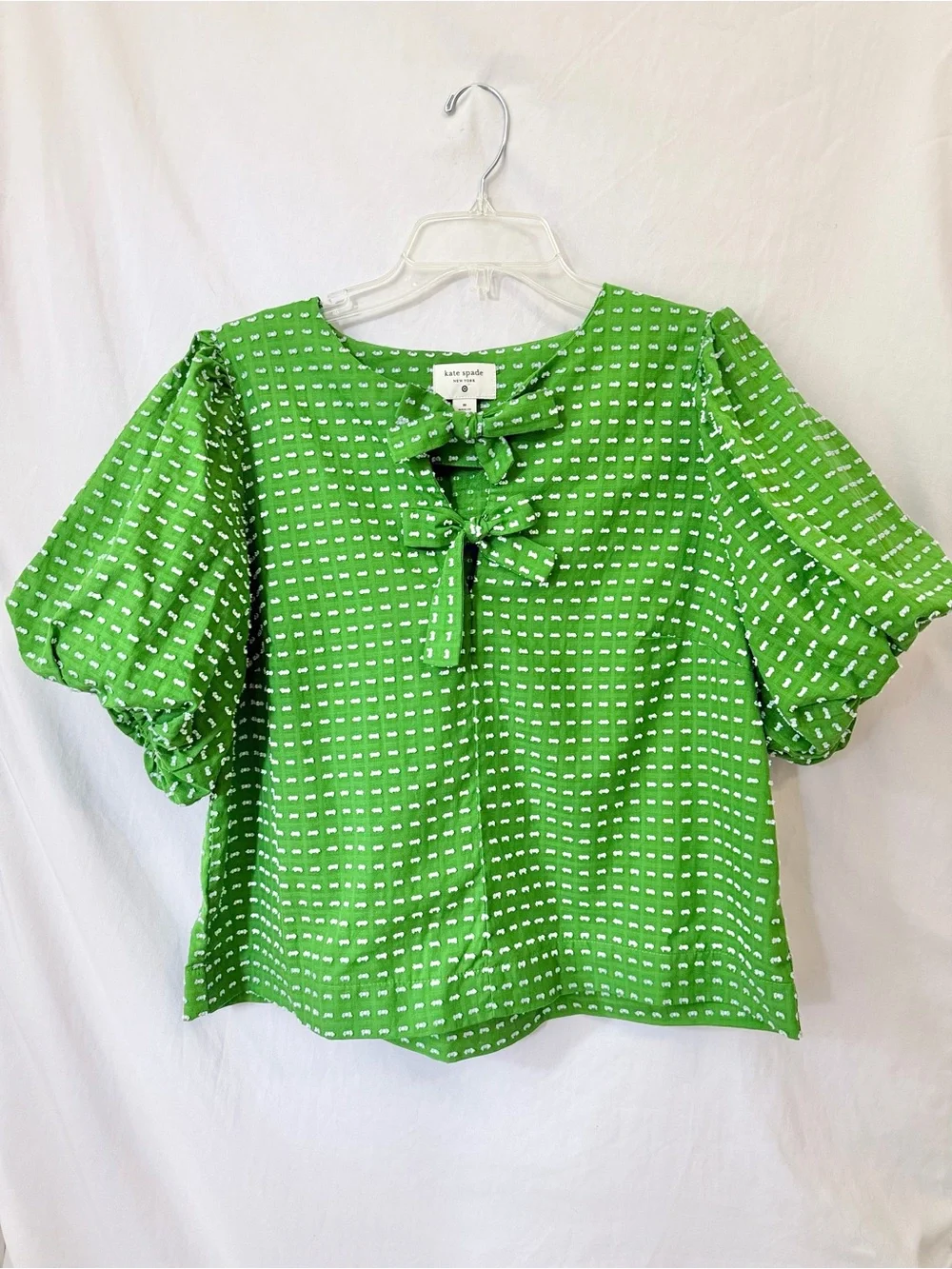 Kate Spade Bow Front Puff Sleeve Blouse Green Womens M